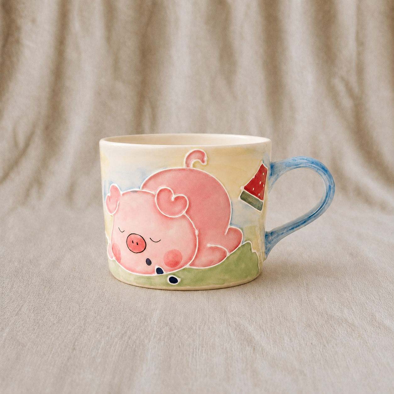 Handmade Sleeping Pig Mug with Handle