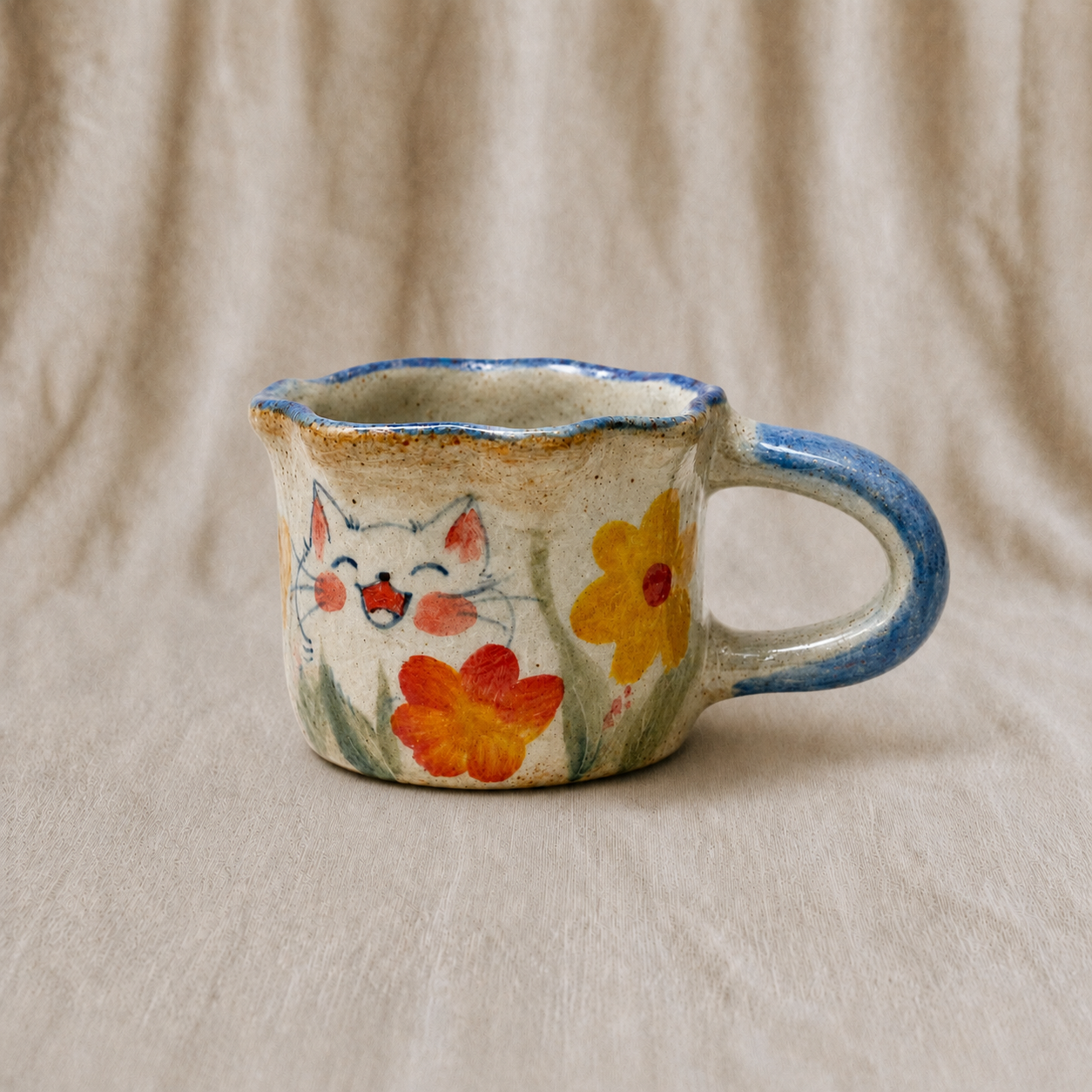 Handmade White Cat Mug