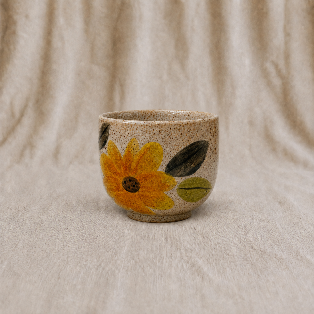 Handmade Yellow Flower Small Ceramic Cup