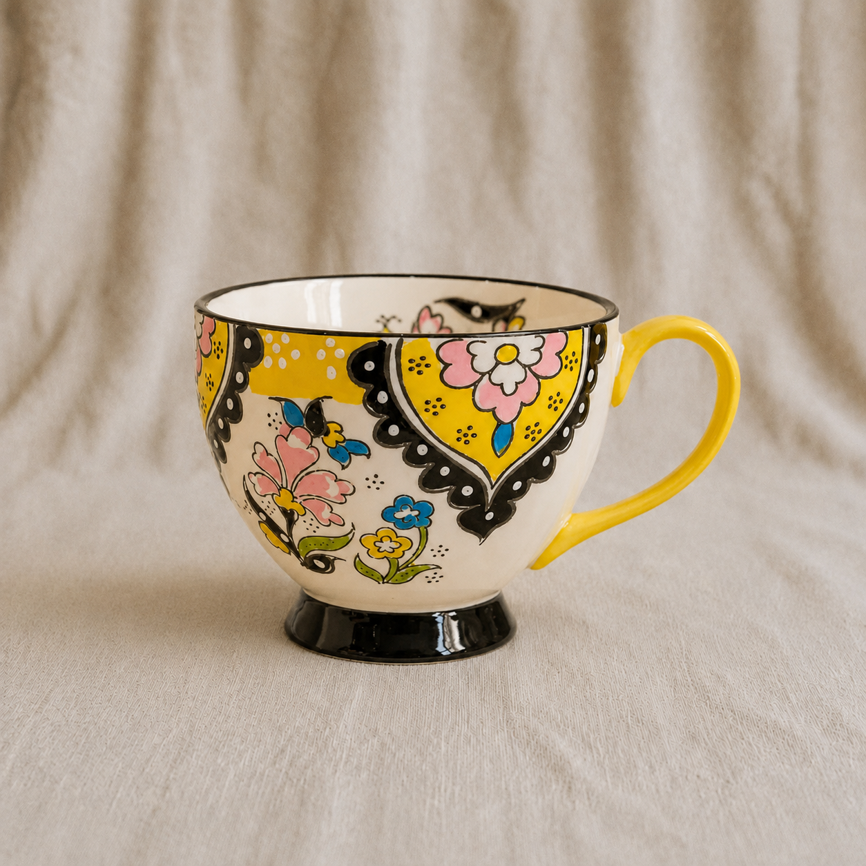 Handmade Yellow Traditional Pattern Breakfast Cup