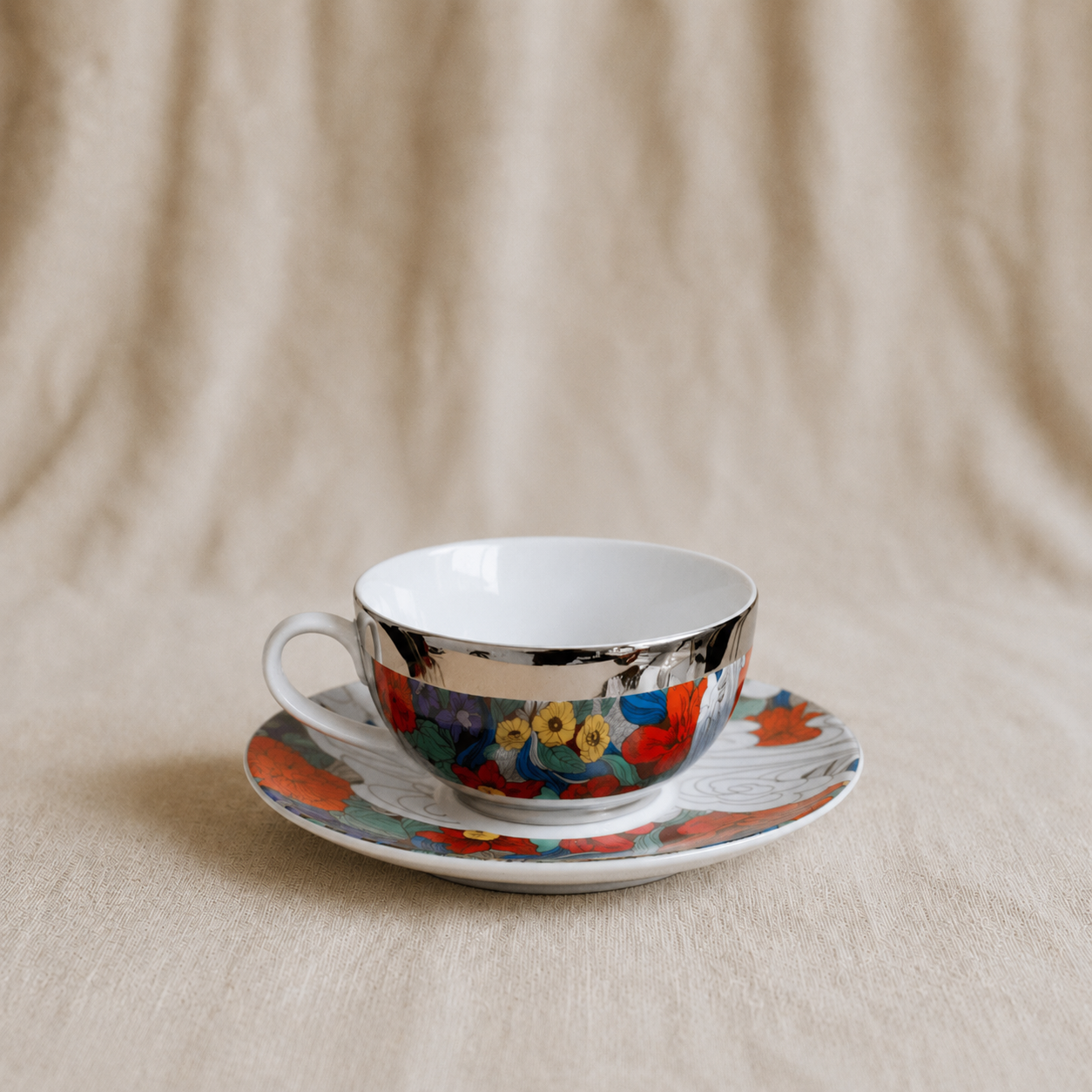 Hazy Porcelain Coffee Cup & Saucer - 18K Gold
