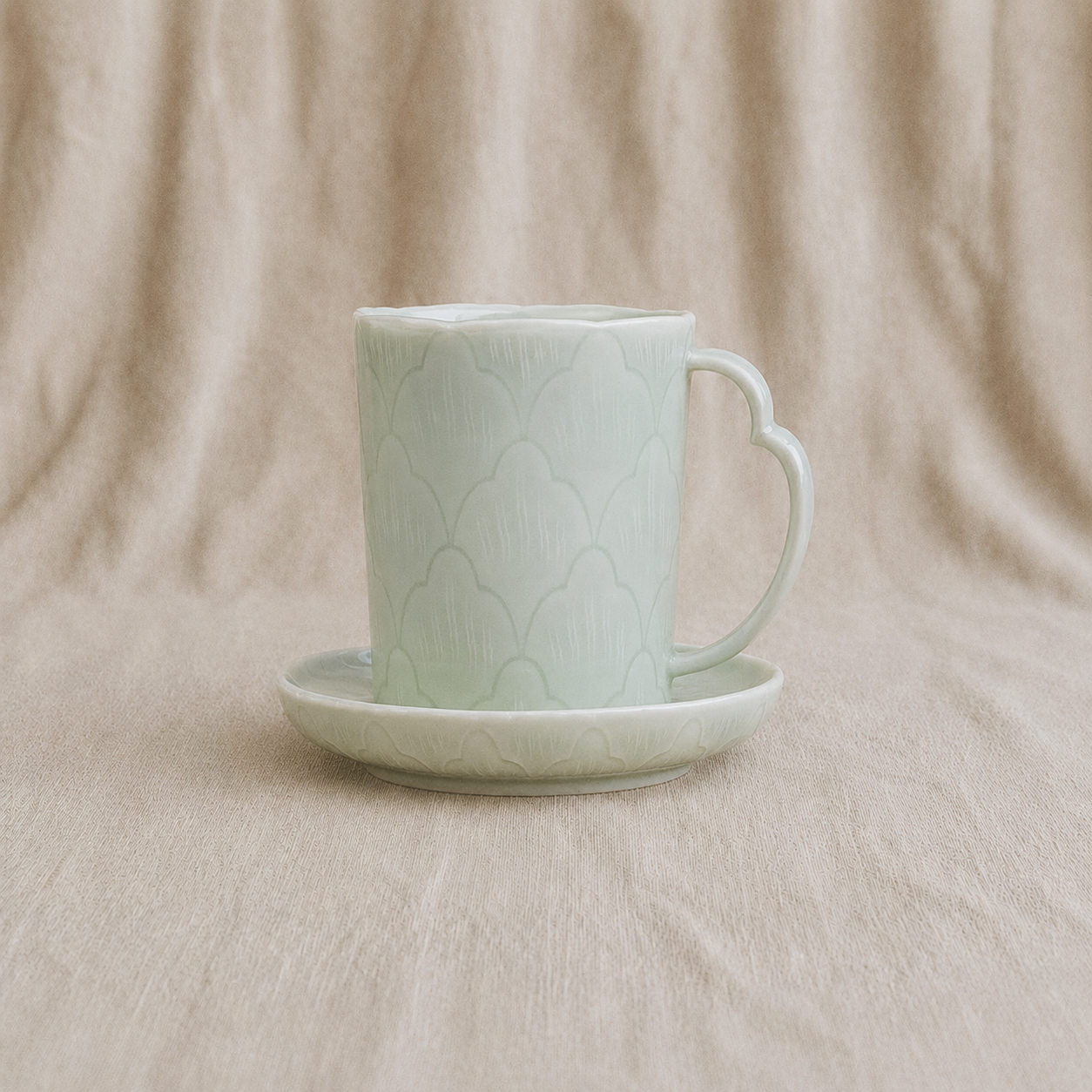 Imperial Carved Cloud Porcelain Coffee Cup Set