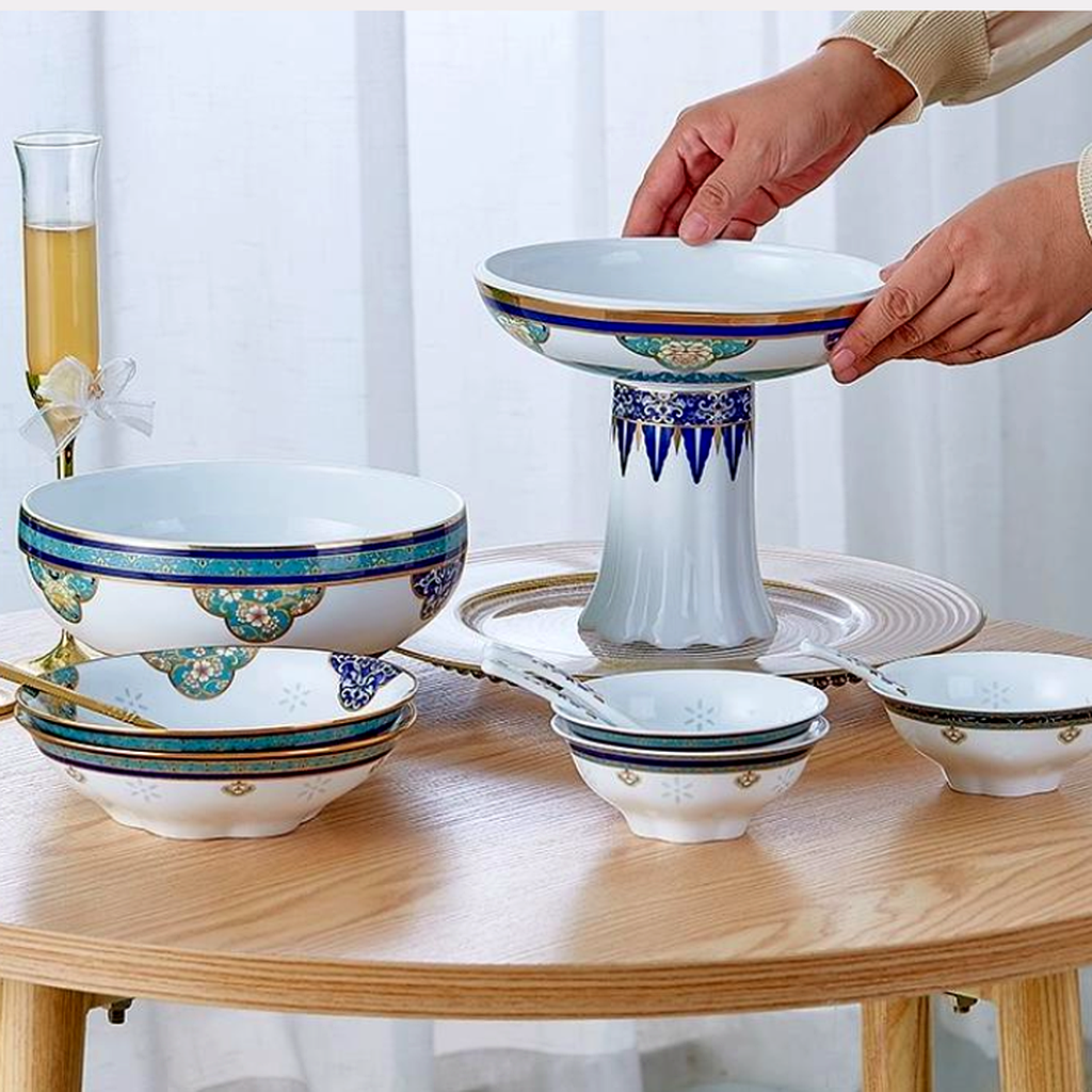 Multi-purpose Throughout Serving Set with Pedestal (10pcs) - 18K GOLD