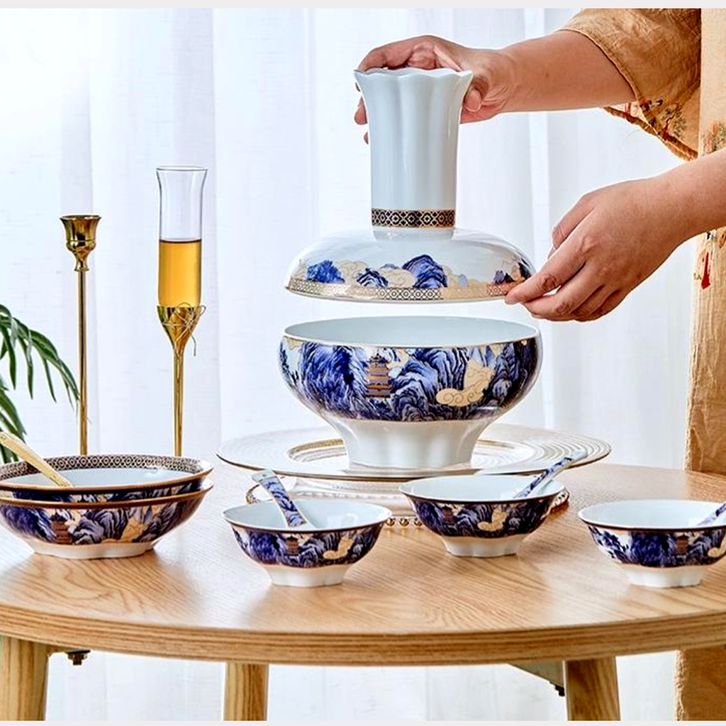 Multi-purpose Mountain top Serving Set with Pedestal (10pcs) - 18K GOLD