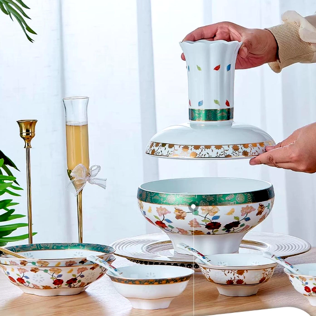 Multi-purpose Bloom Serving Set with Pedestal (10pcs) - 18K GOLD