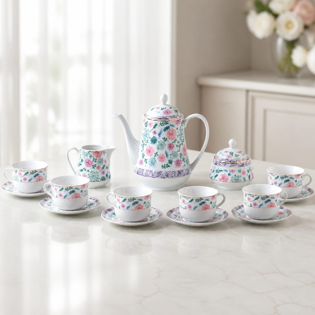 Flowers in the air Porcelain Coffee Set (9 Piece) - 18K GOLD