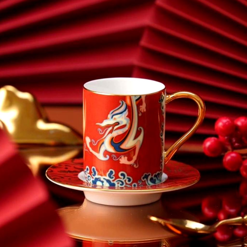 Youthful Porcelain Espresso Cup & Saucer - 18K Gold