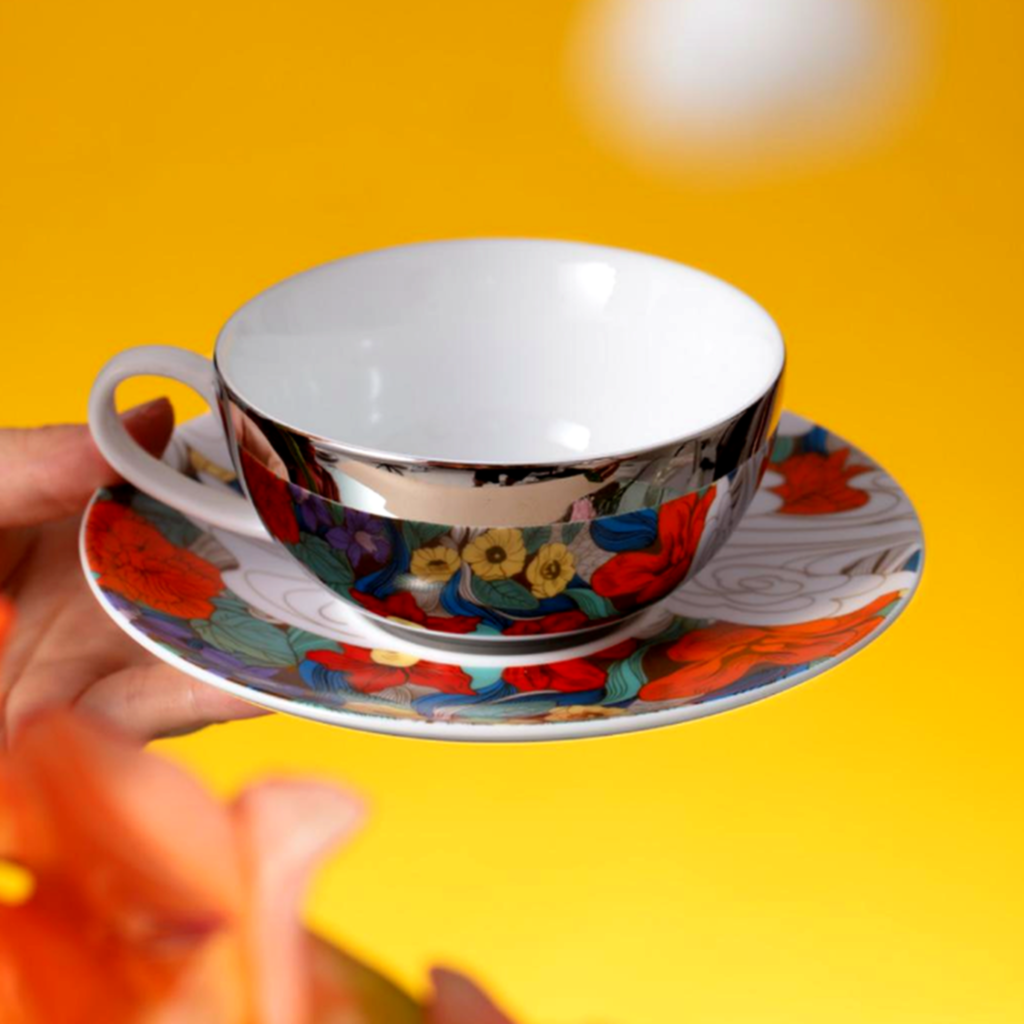 Hazy Porcelain Coffee Cup & Saucer - 18K Gold