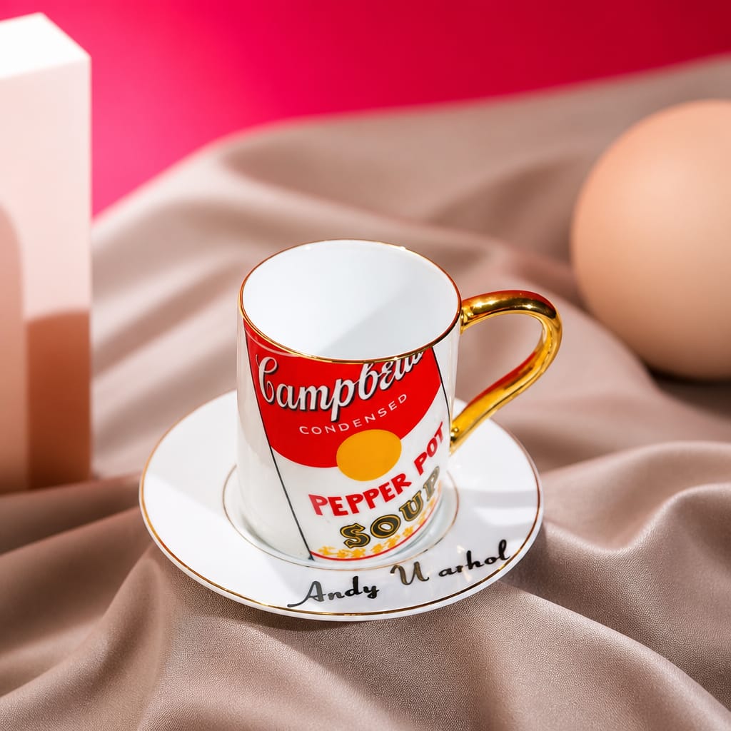 Andy Warhol AD sticker Espresso Cup & Saucer - 18K Gold