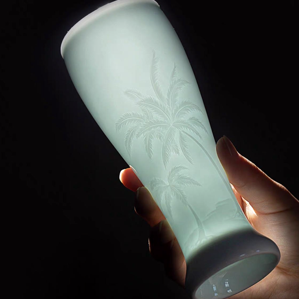 Palm Tree Carved Porcelain Water Cup