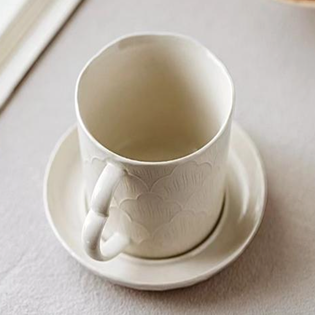 Grey Carved Cloud Porcelain Coffee Cup Set