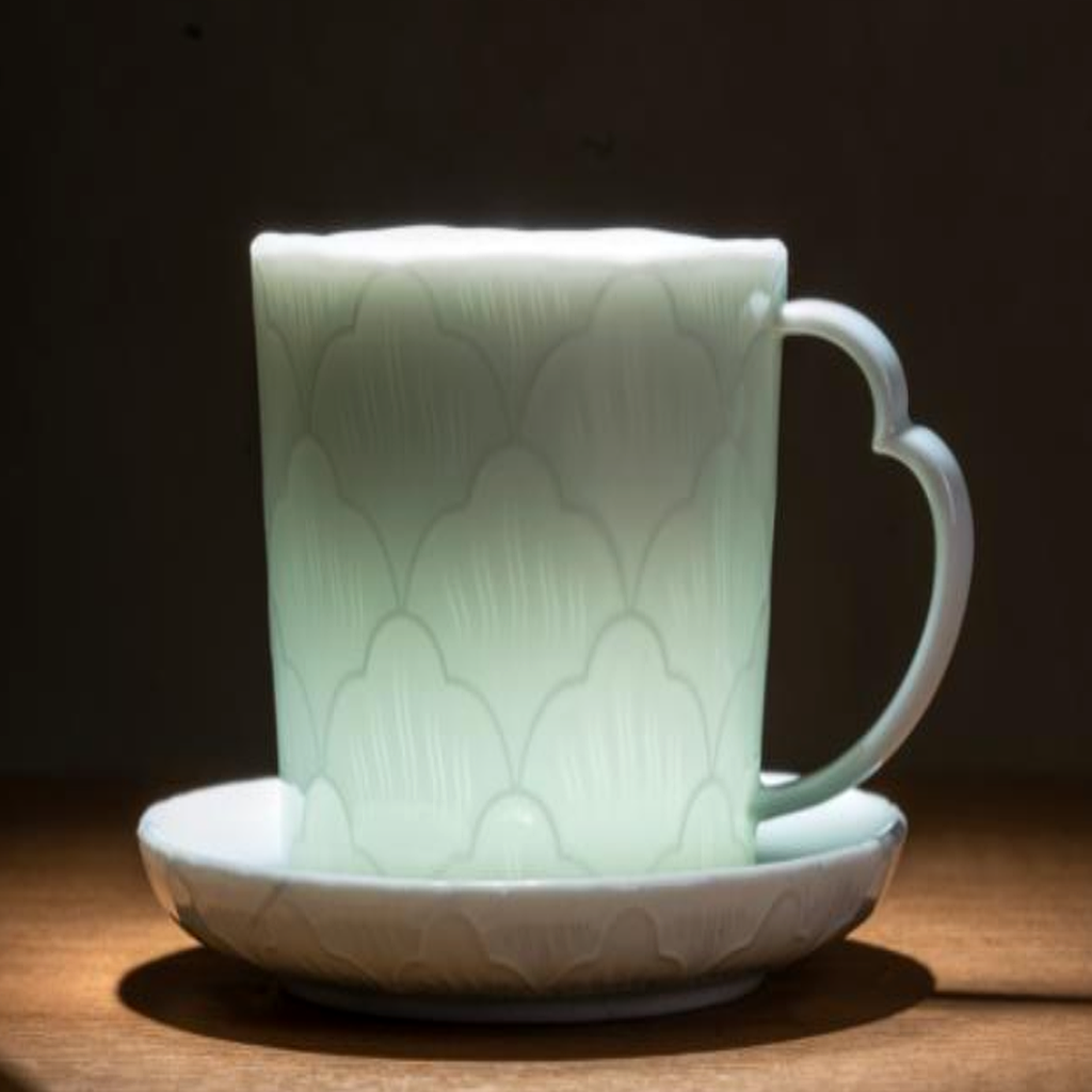 Imperial Carved Cloud Porcelain Coffee Cup Set