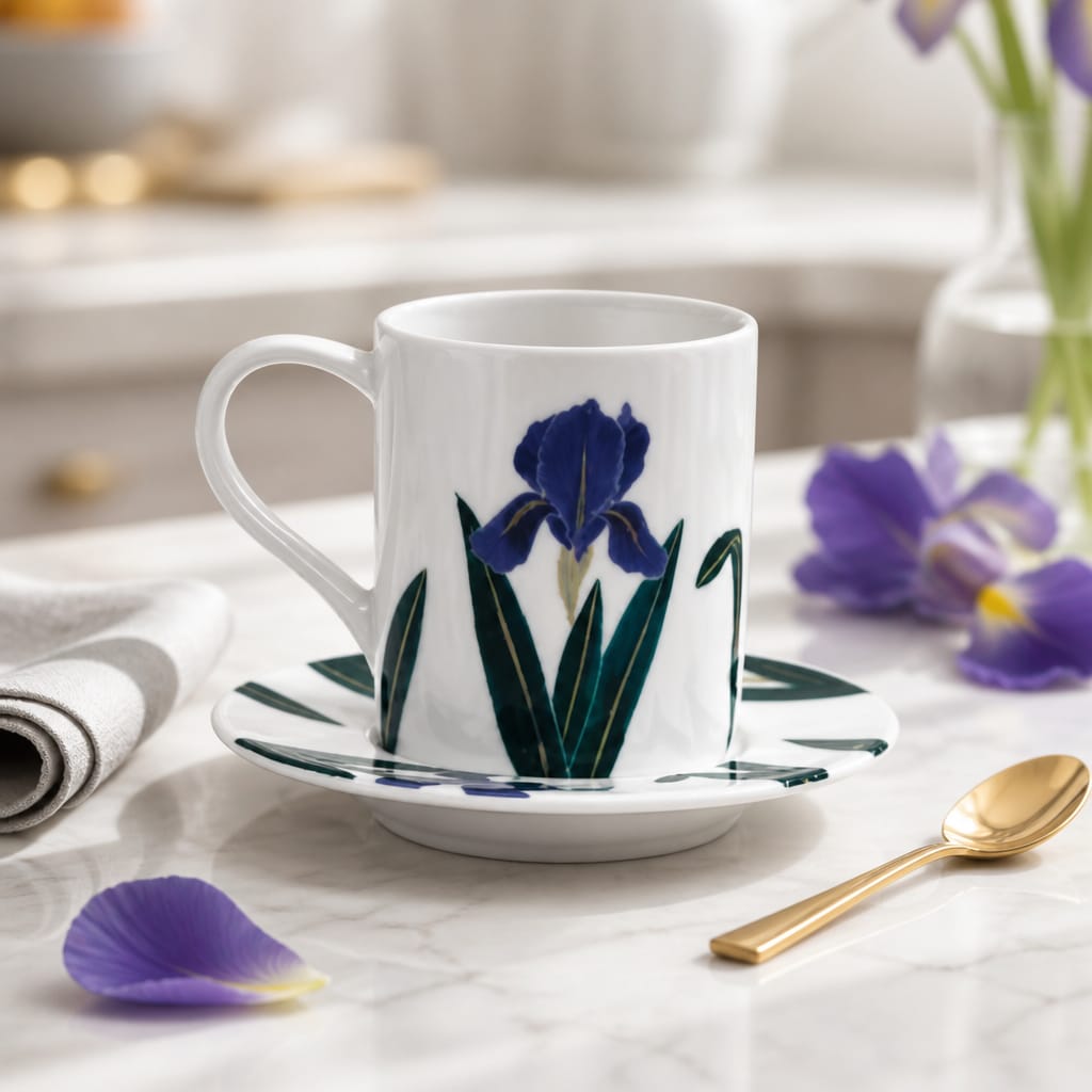 Iris Series Porcelain Espresso Cup & Saucer