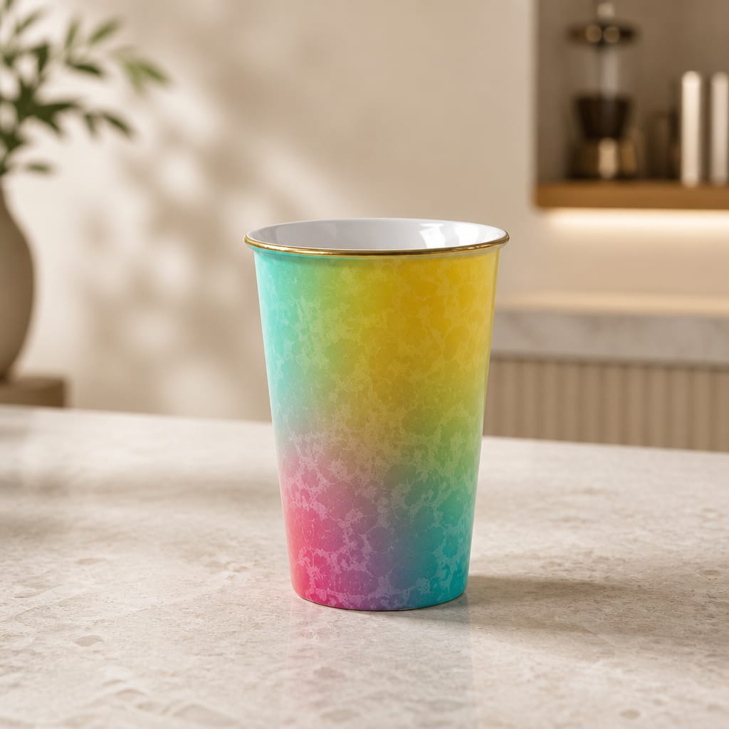 Rainbow Porcelain Water Cup - 18K Gold