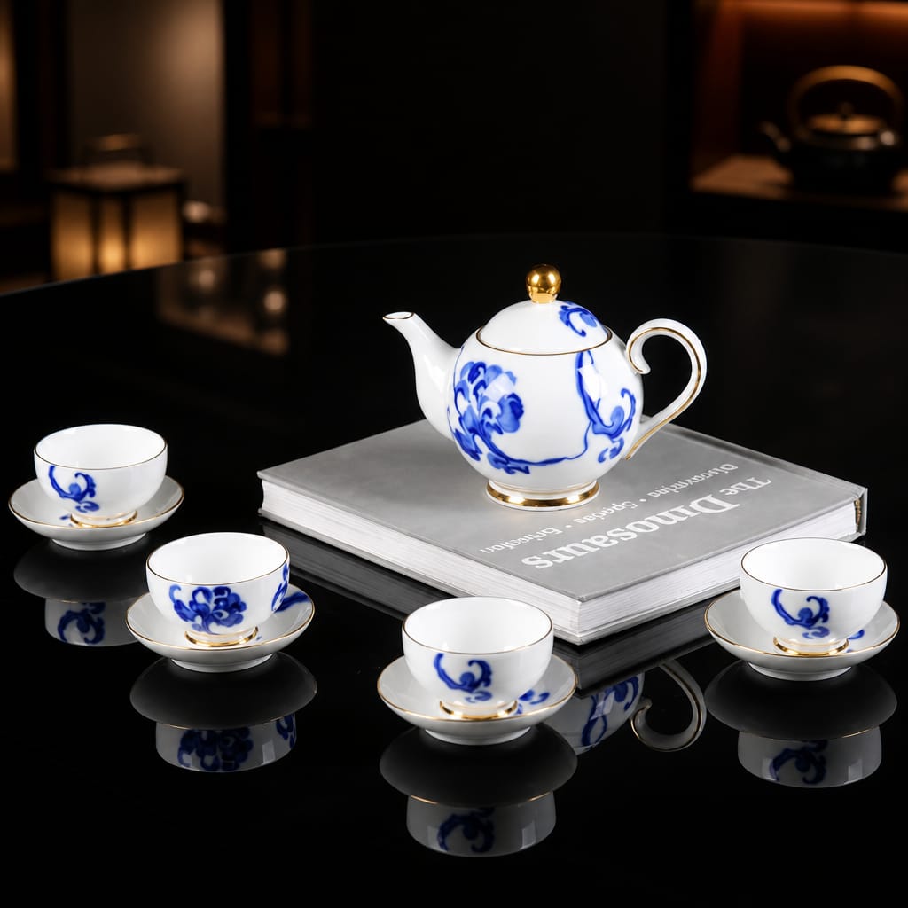 High Tea Porcelain Tea Set (9 Piece) - 18K Gold
