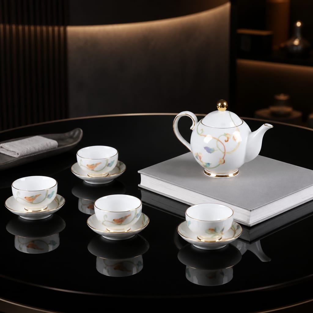 High Tea Porcelain Tea Set (9 Piece) - 18K Gold