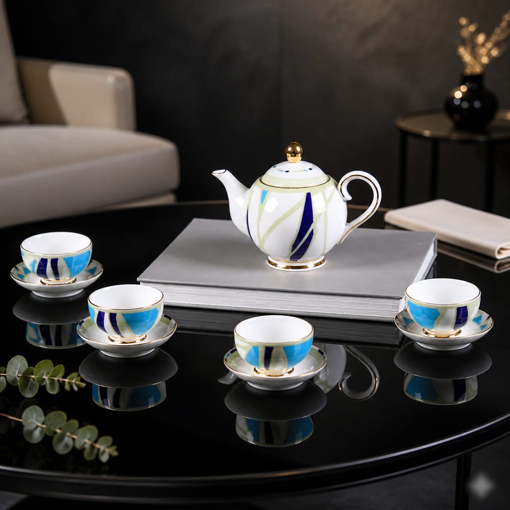 High Tea Porcelain Tea Set (9 Piece) - 18K Gold