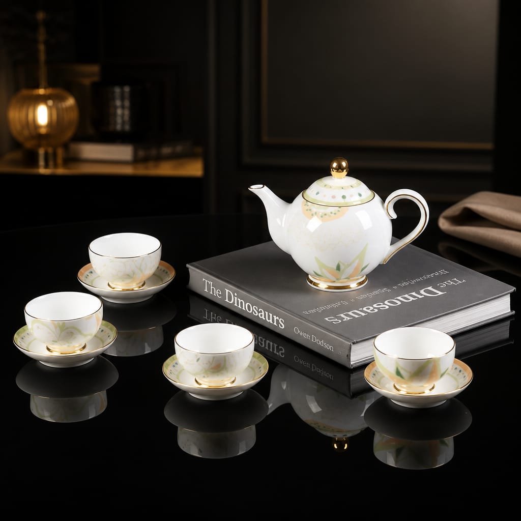 High Tea Porcelain Tea Set (9 Piece) - 18K Gold