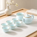 Crystal Clear Linglong Porcelain Tea Set (8 Pcs) - 18K Gold