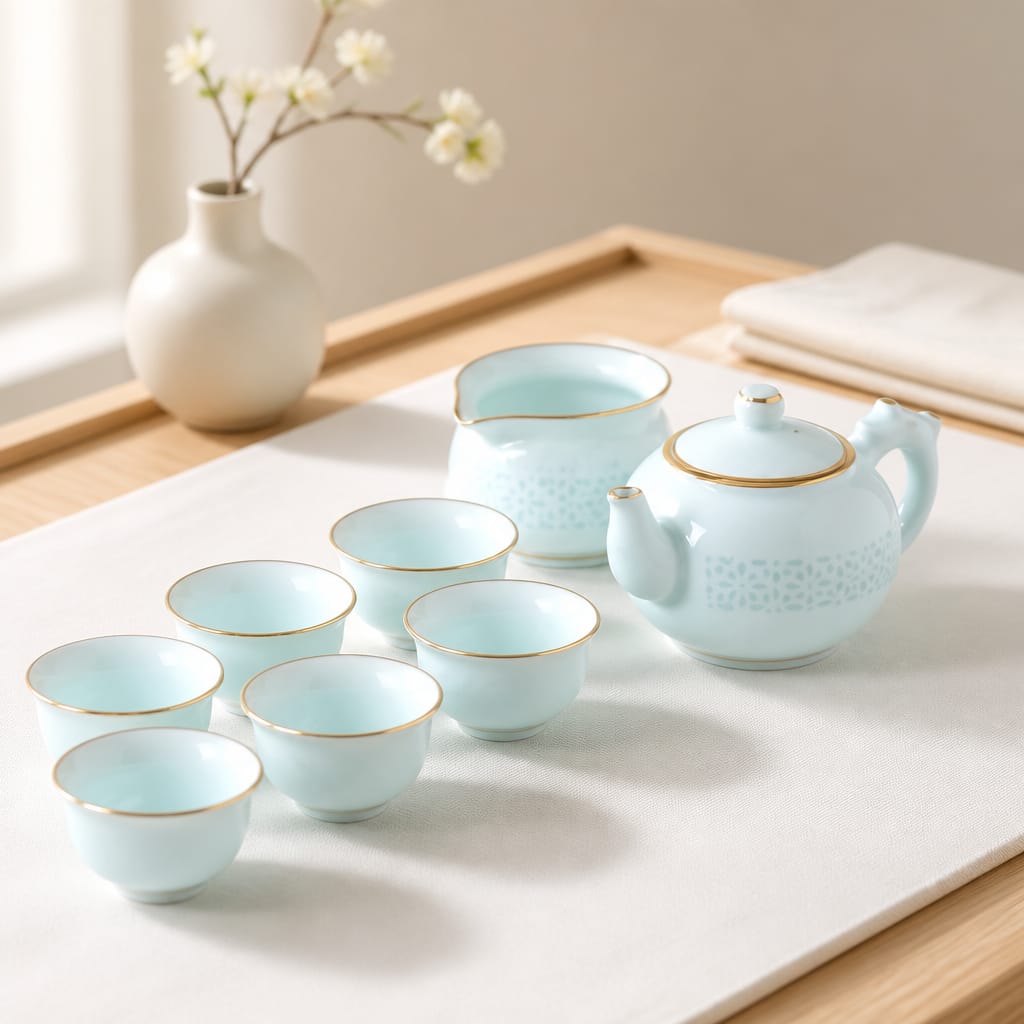 Crystal Clear Linglong Porcelain Tea Set (8 Pcs) - 18K Gold