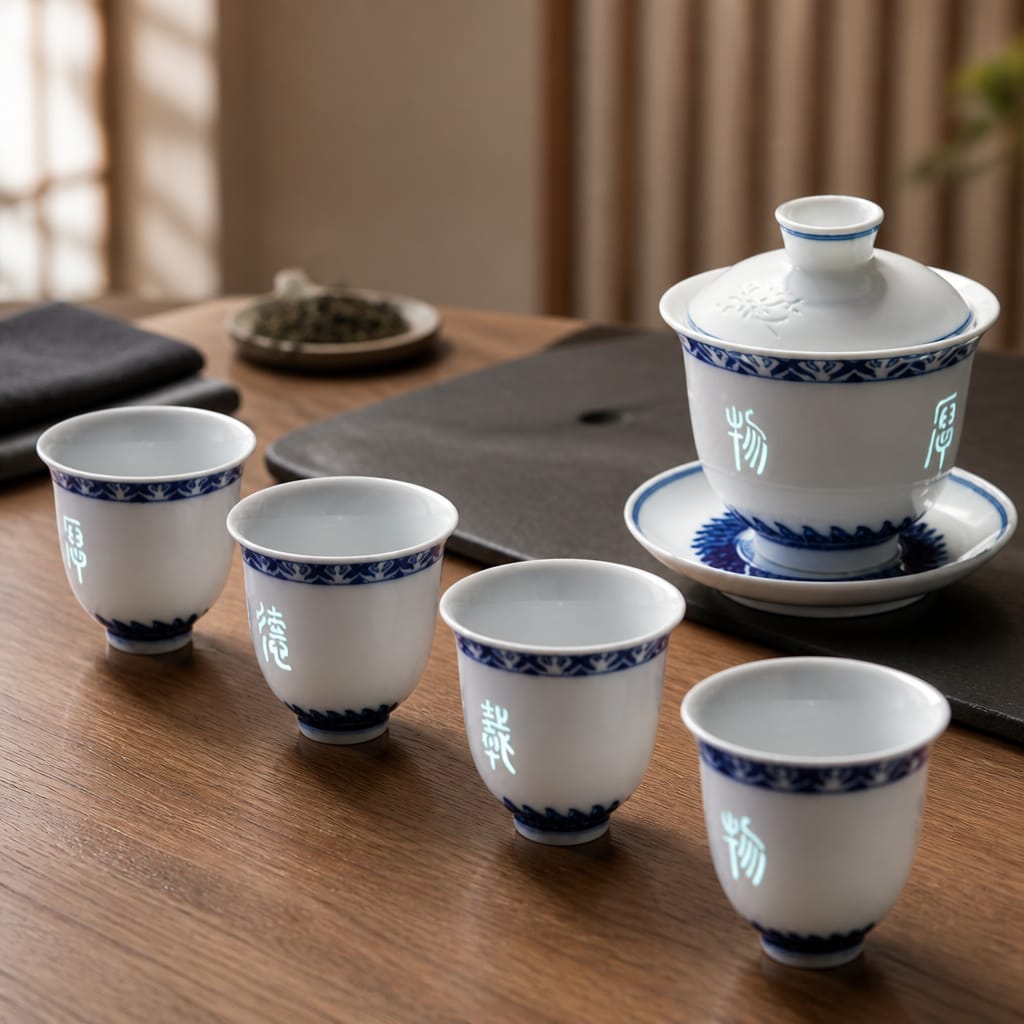Great Virtue Linglong Porcelain Gaiwan Tea Set (5 Pcs)