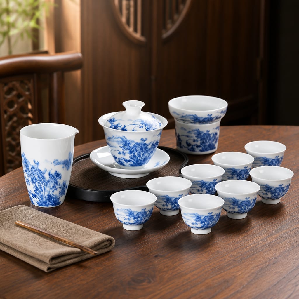 Paint Porcelain Gaiwan Tea Set (12 Pcs)