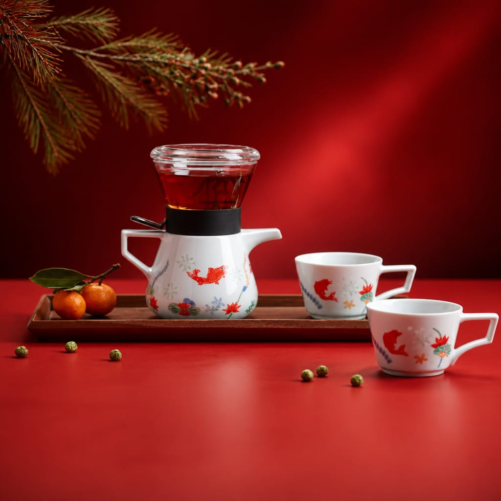 Blessing Koi fish Porcelain Tea Set ( 4 Pcs)