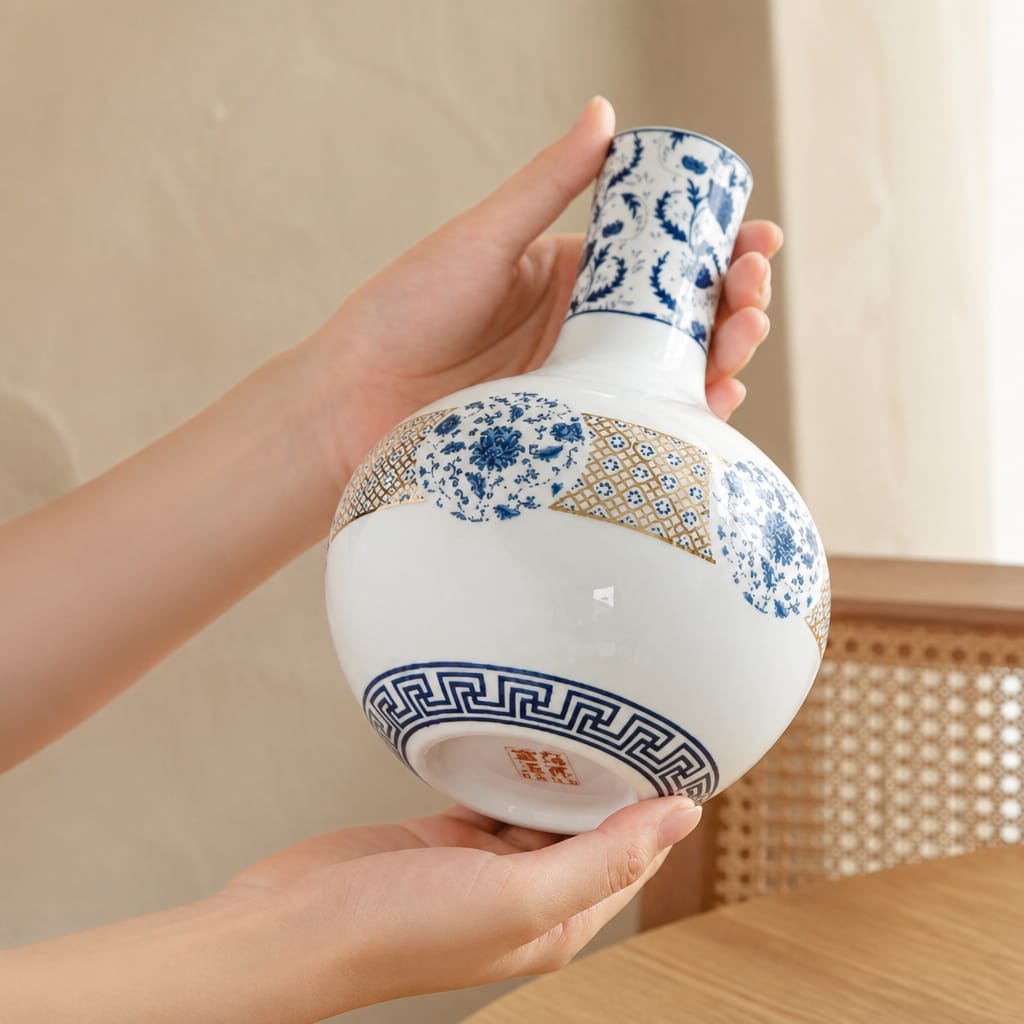 Entwined Porcelain Vase with - 18K Gold