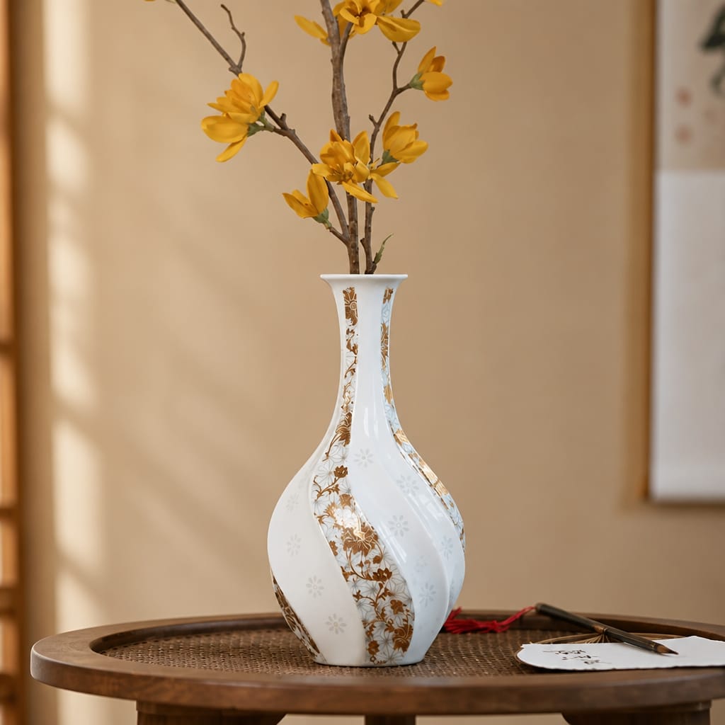 Wriggle Linglong Porcelain Vase with -18K Gold