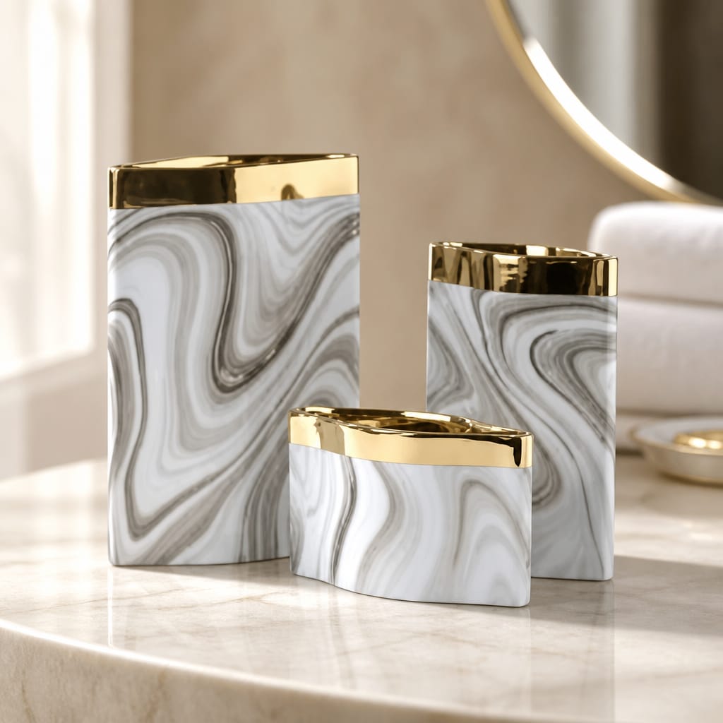 White Marble Gold Porcelain Ornament Set