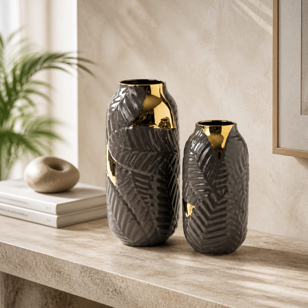 Brown Gold Porcelain Ornament Set