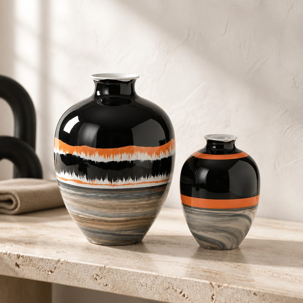 Black Orange Porcelain Ornament Set
