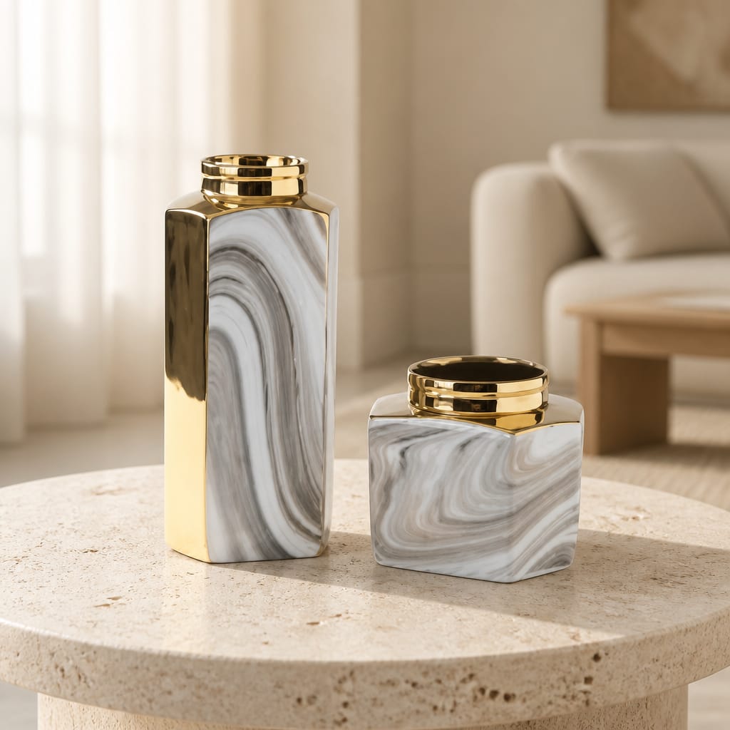 Marble Gold Porcelain Ornament Set