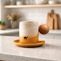 Camel Ceramic Espresso Cup with Wooden Handle (70ml)