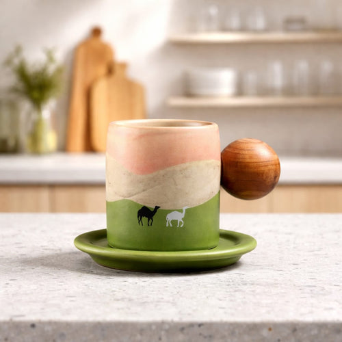 Camel Ceramic Espresso Cup with Wooden Handle (70ml)