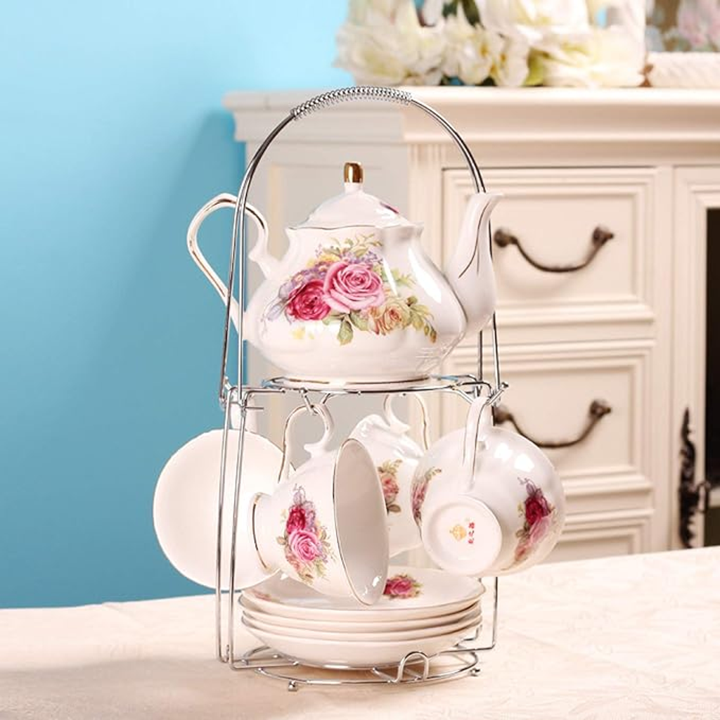 Floral Porcelain Tea Set with Stand