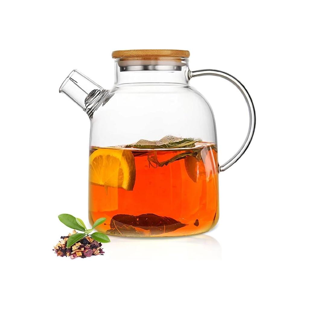 Bamboo Lid Barrel Glass Teapot