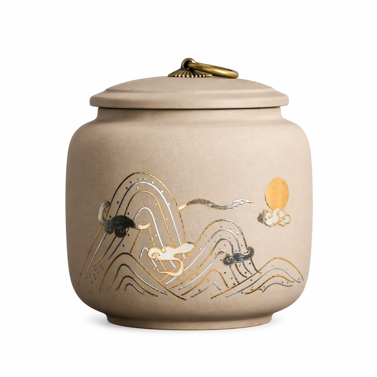 Zen Wave Sand Ceramic Tea Storage Jar