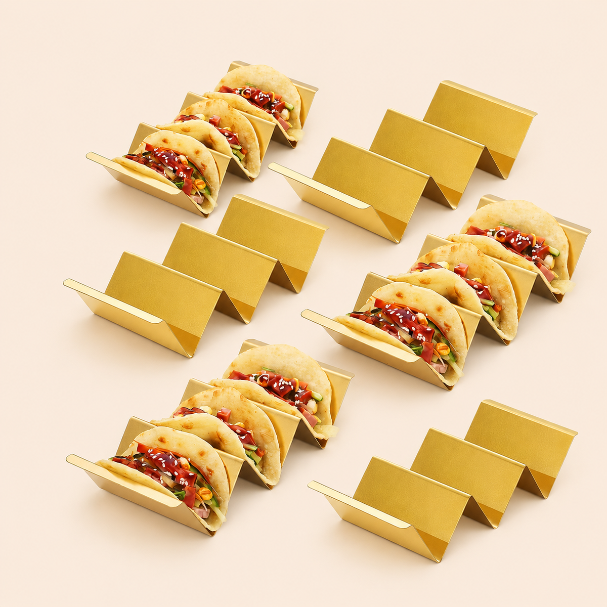 Gold Taco Holder Stand with Handles (6 Pcs)