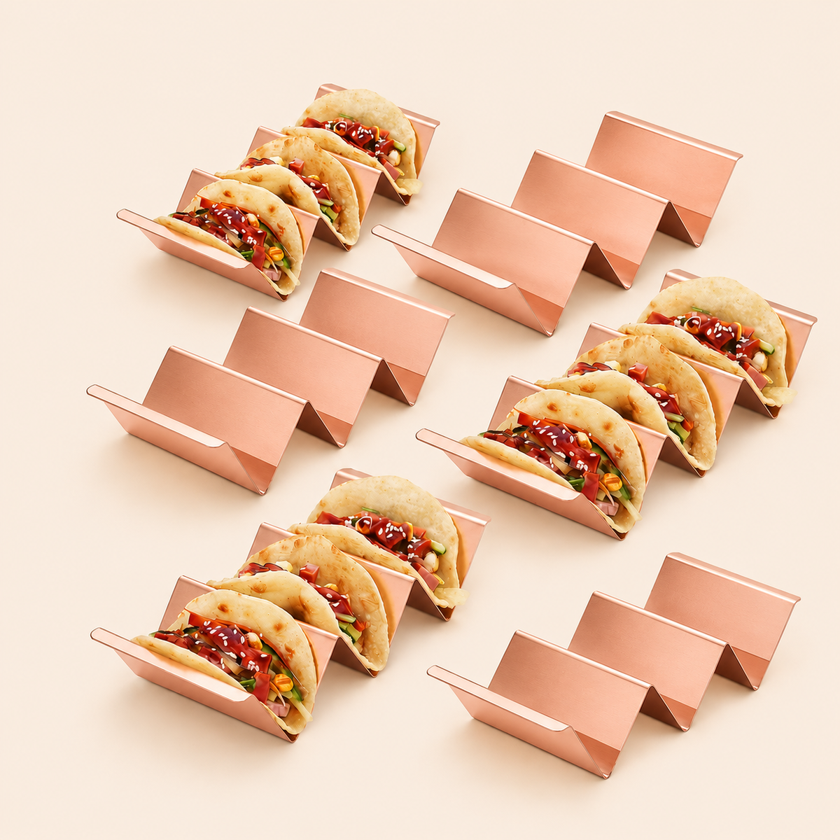 Rose Gold Taco Holder Stand with Handles (6 Pcs)