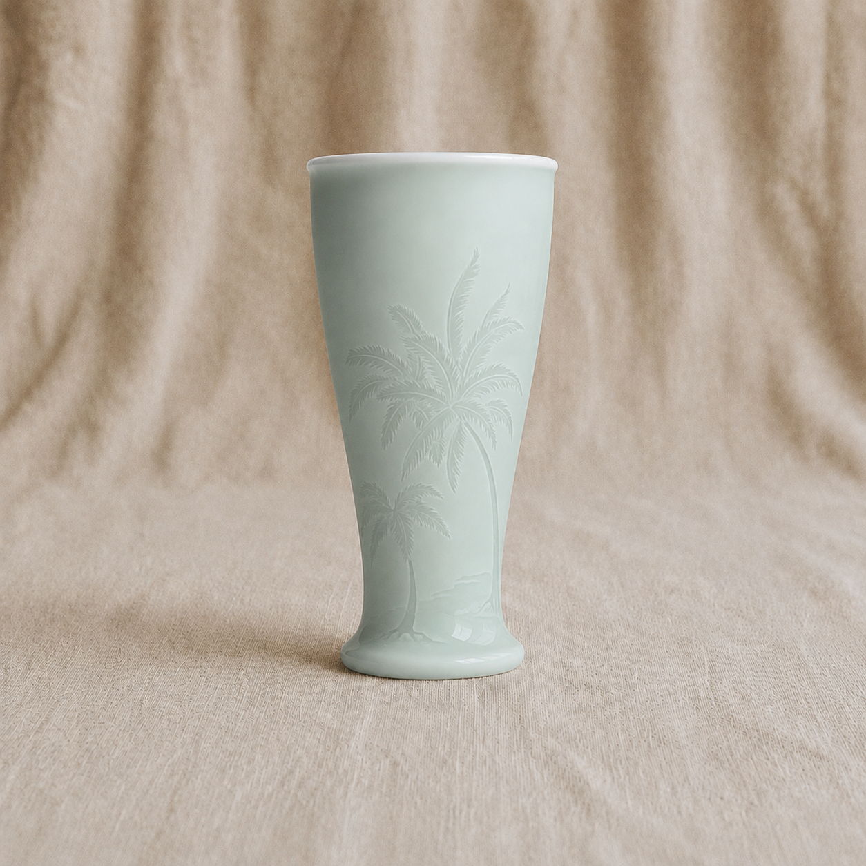 Palm Tree Carved Porcelain Water Cup