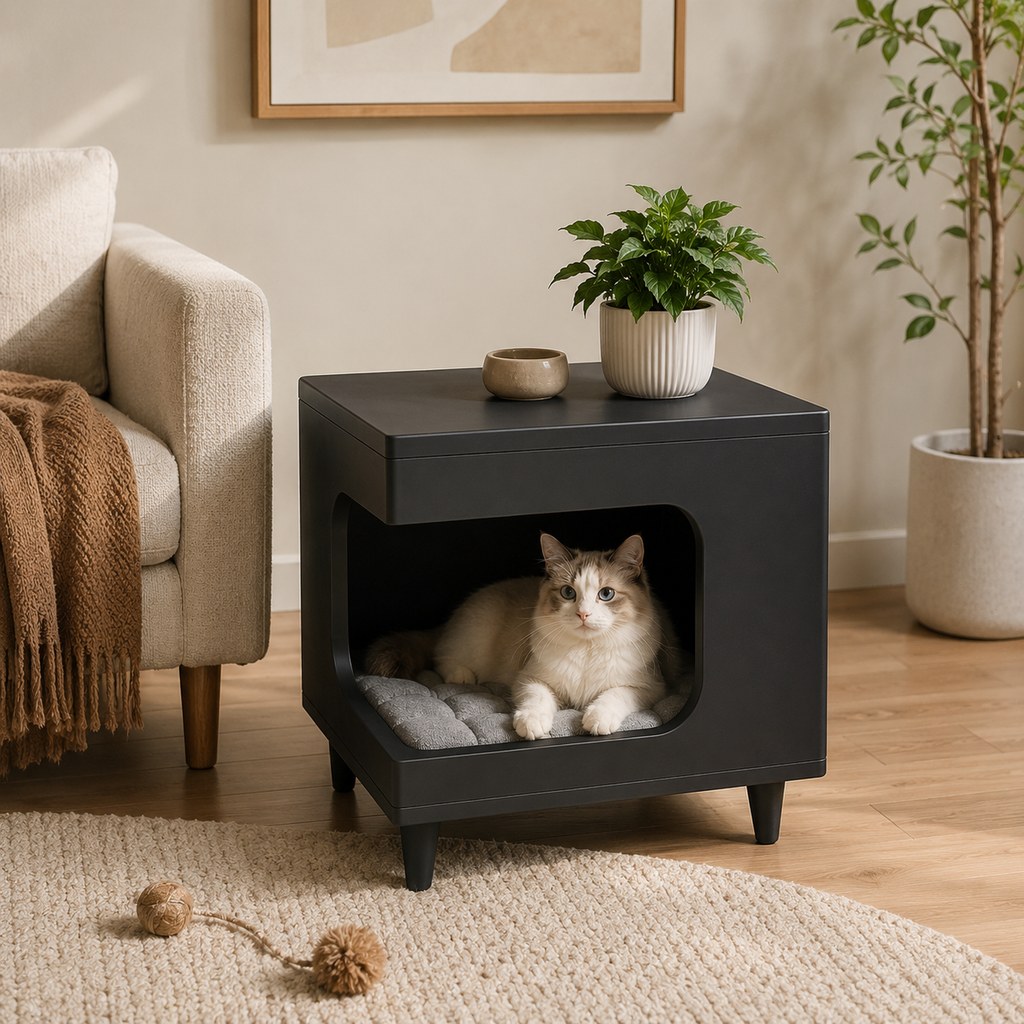 Modern Wooden Pet House Side Table with Cushion Small