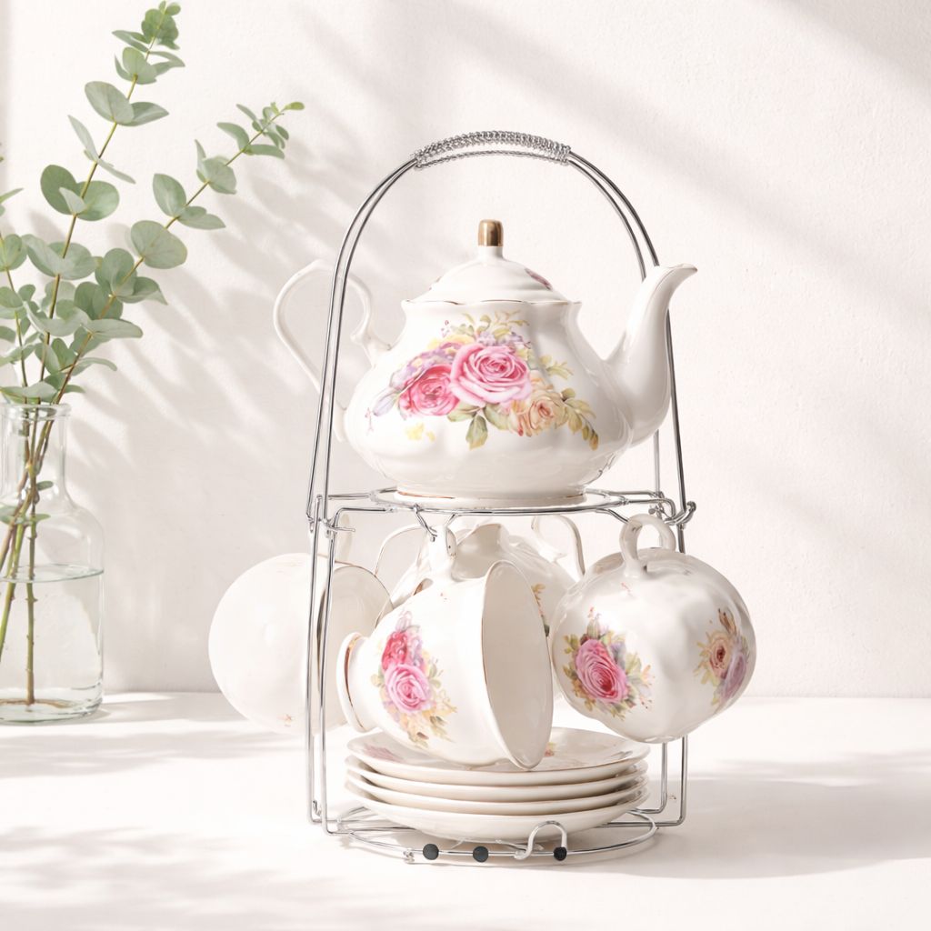Floral Porcelain Tea Set with Stand