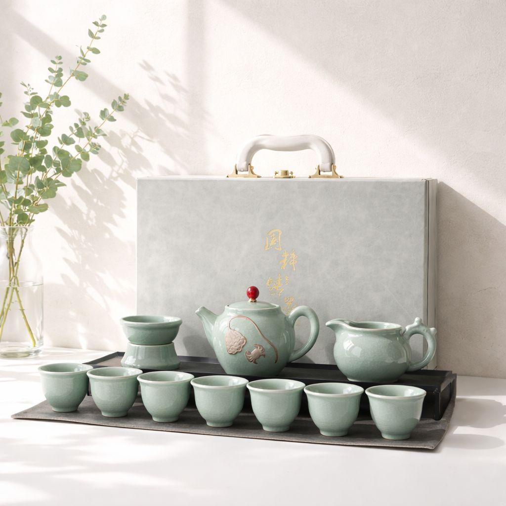 Emerald Crackle Glaze Tea Set