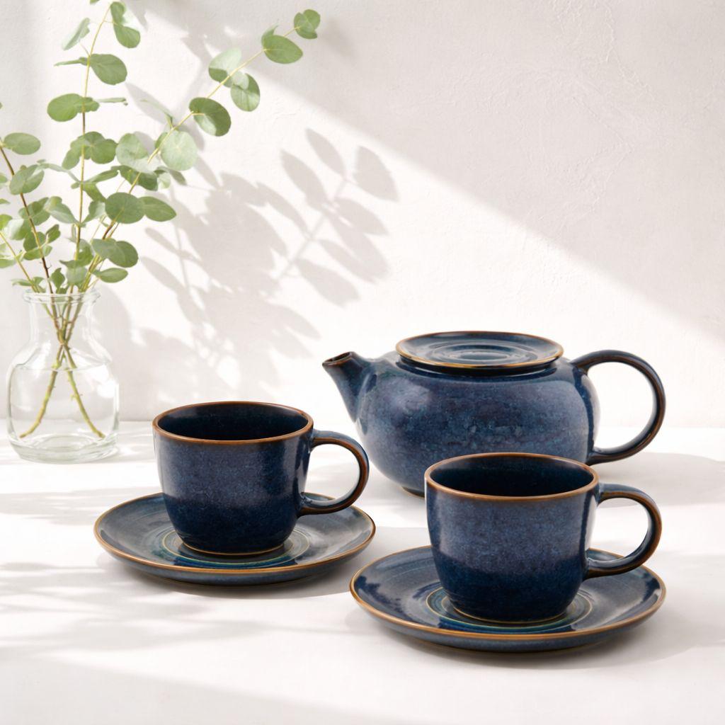 Midnight Blue Stoneware Tea Set For two (5 Pcs)