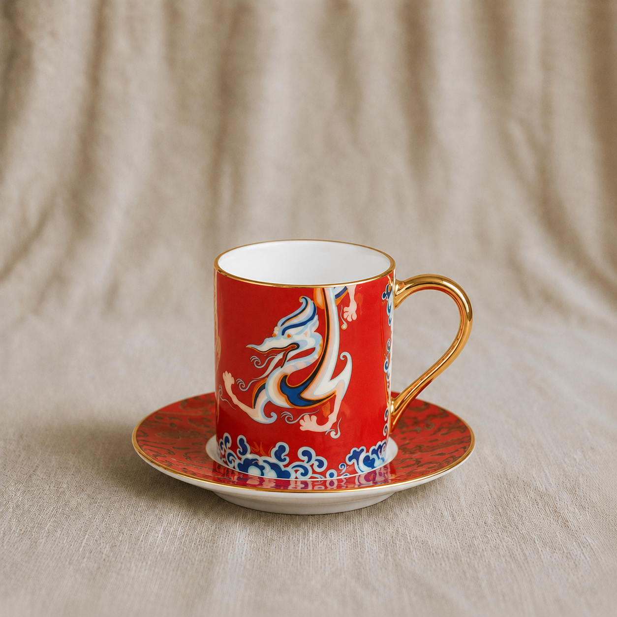 Youthful Porcelain Espresso Cup & Saucer - 18K Gold