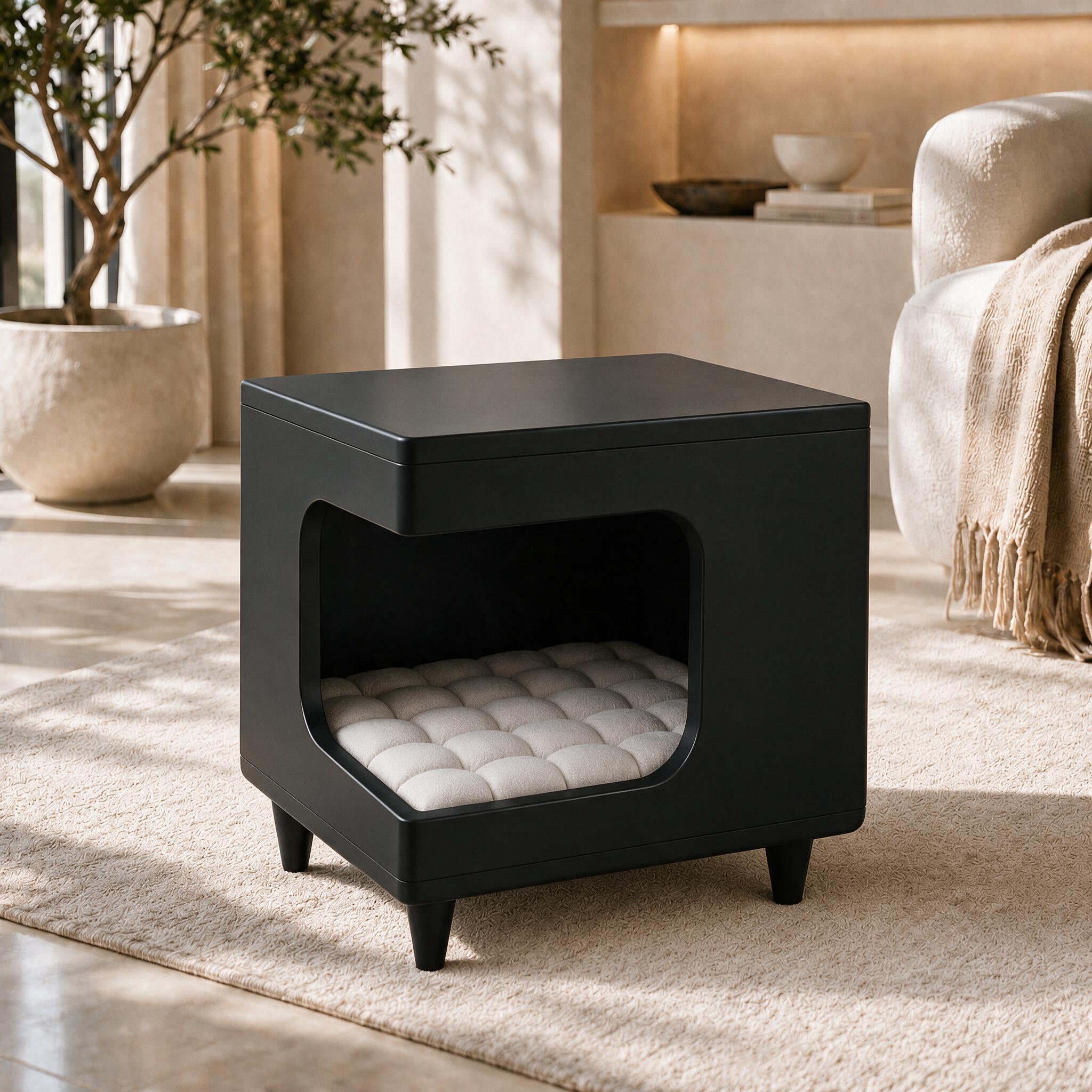 Modern Wooden Pet House Side Table with Cushion