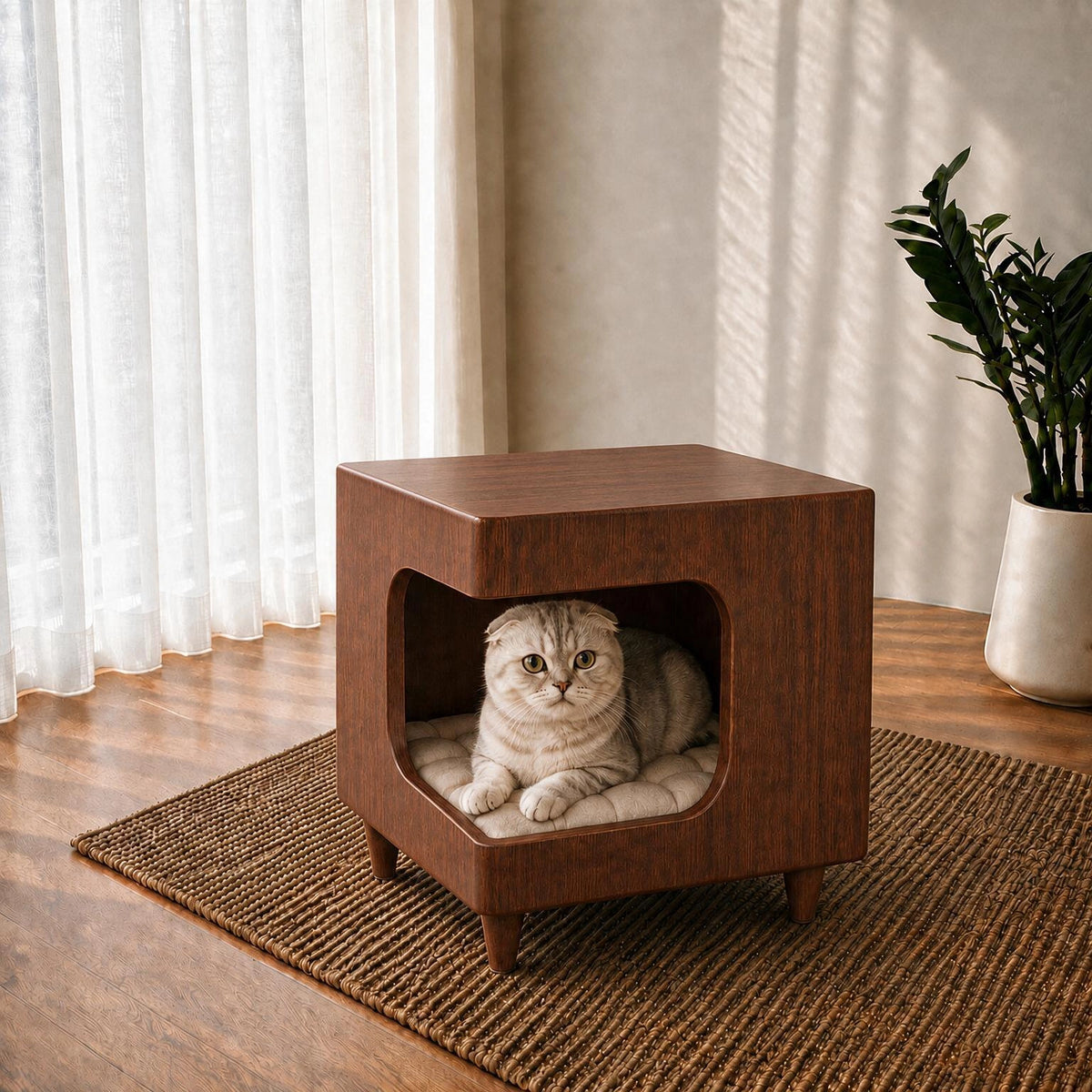 Modern Wooden Pet House Side Table with Cushion