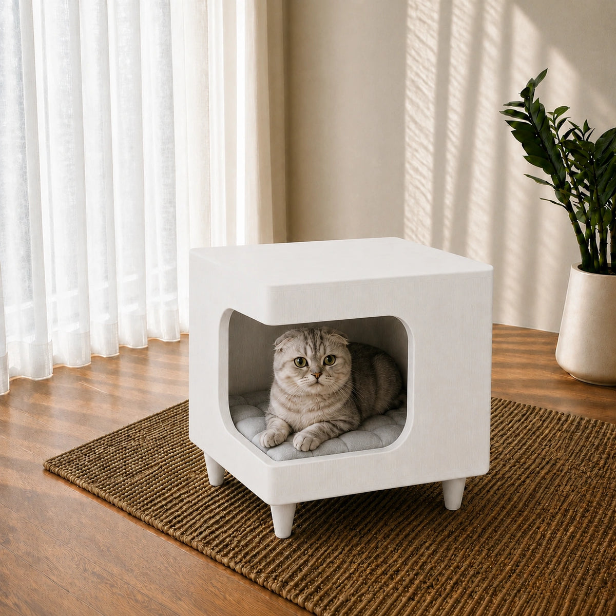 Modern Wooden Pet House Side Table with Cushion