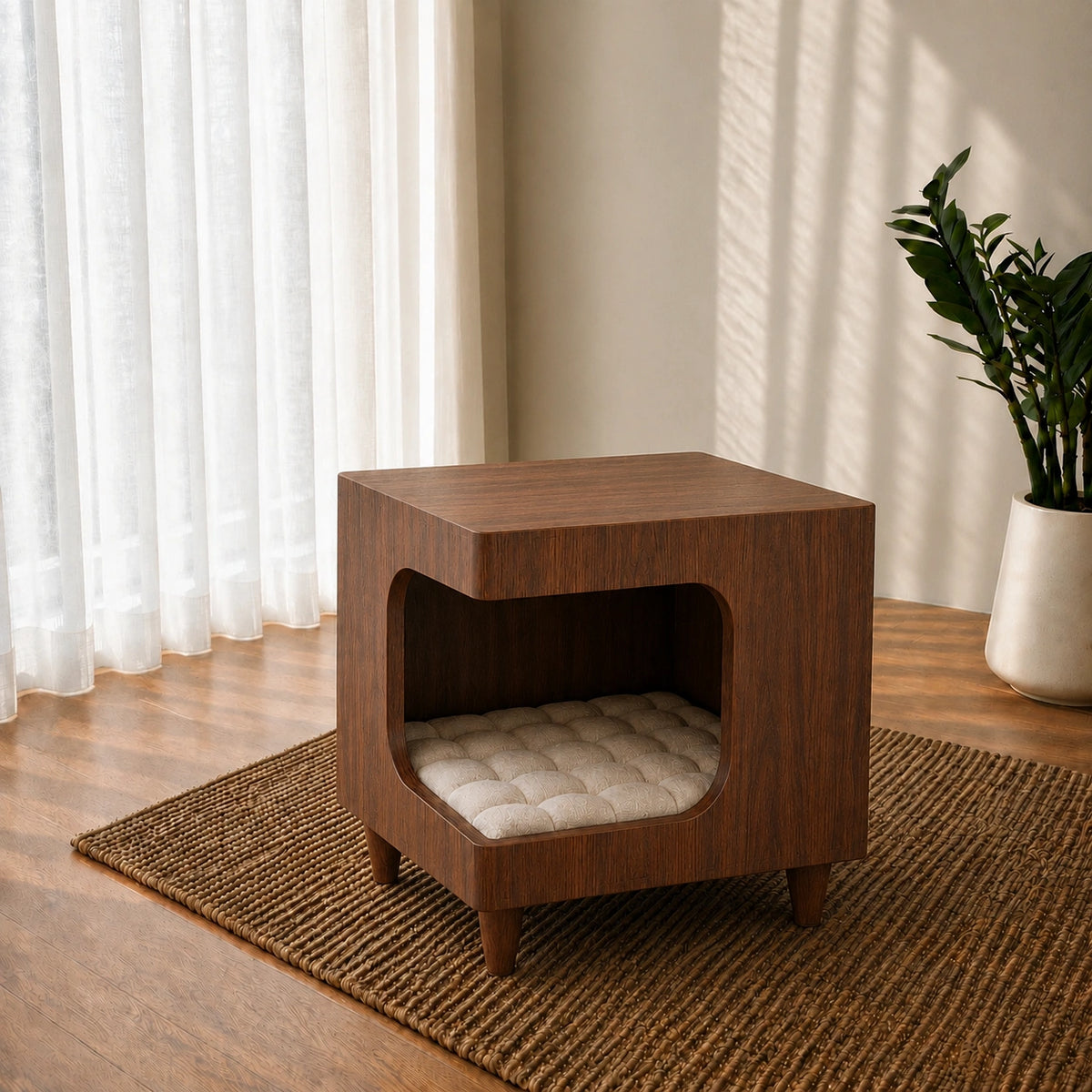 Modern Wooden Pet House Side Table with Cushion